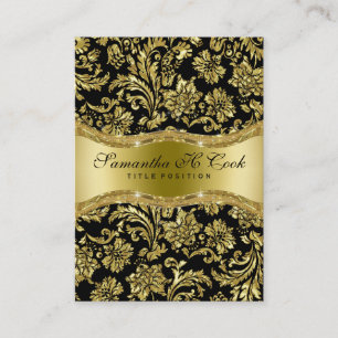 Elegante schwarze und metallische goldene florale visitenkarte