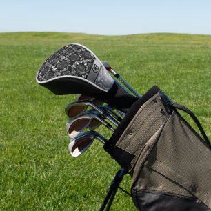 Elegante schwarze und metallische silberne Damaske Golf Headcover
