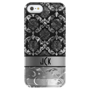 Elegante schwarze und metallische silberne Damaske Durchsichtige iPhone SE/5/5s Hülle