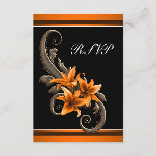 Elegante schwarze und orange asiatische Lilien-Hoc RSVP Karte
