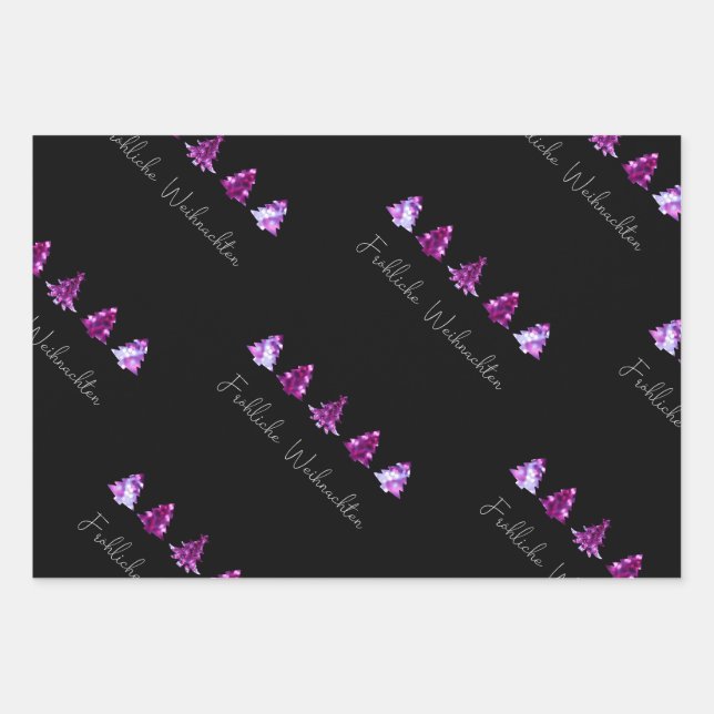 Elegante schwarze und rosa Frohe Weihnachtsbäume Geschenkpapier Set (Vorderseite)
