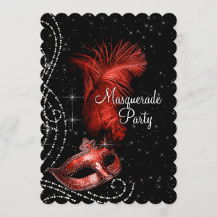 Elegante schwarze und rote Maskenparty Einladung