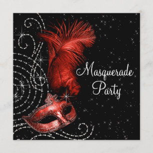 Elegante schwarze und rote Maskenparty Einladung