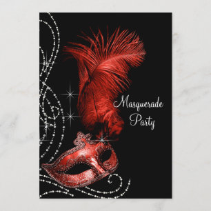 Elegante schwarze und rote Maskenparty Einladung