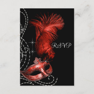Elegante schwarze und rote Maskenparty-RSVP RSVP Karte