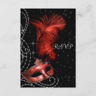 Elegante schwarze und rote Maskenparty-RSVP RSVP Karte