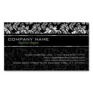 Elegante schwarze und silbergraue Damasken Magnetische Visitenkarte