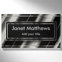 Elegante schwarze und silberne diagonale Streifen Namenschild