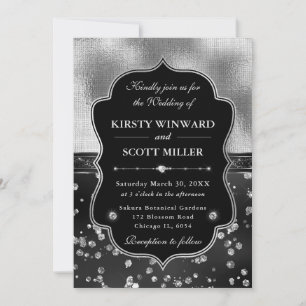 Elegante schwarze und silberne Diamant-Hochzeit Einladung