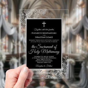 Elegante Schwarze und silberne kunstvolle katholis Acryleinladungen