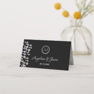 Elegante schwarze und silberne ozeanische Hochzeit Platzkarte