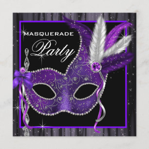Elegante schwarze und violette Maskenparty Einladung