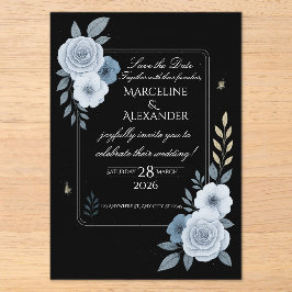 Elegante schwarze und weiße Blumenhochzeits-Einlad Acryleinladungen