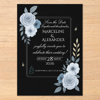 Elegante schwarze und weiße Blumenhochzeits-Einlad Acryleinladungen