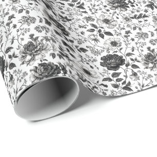 Elegante schwarze und weiße Blumenmuster-Krawatte Geschenkpapier