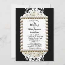 Elegante schwarze und weiße Damast-Perlen-Hochzeit