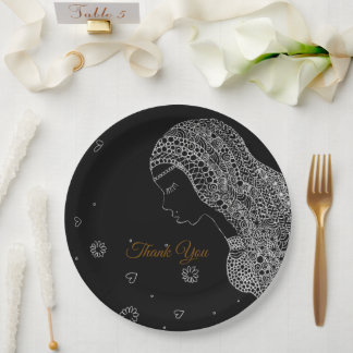 Elegante schwarze und weiße Dankeskarten für Braut Pappteller