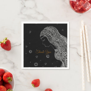 Elegante schwarze und weiße Dankeskarten für Braut Serviette