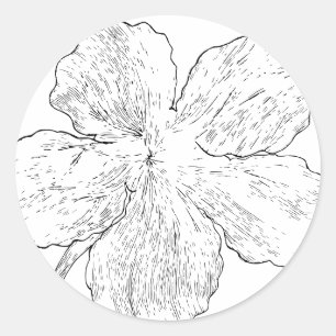 Elegante schwarze und weiße florale Line-Art Runder Aufkleber