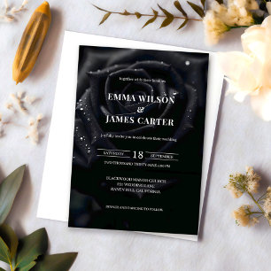 Elegante schwarze und weiße florale Midnight Rose Einladung
