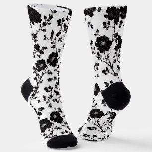 Elegante schwarze und weiße florale Silhouette Bot Socken