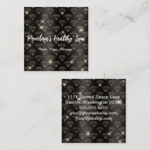 Elegante schwarze und weiße Gold-Glitter-Diamanten Quadratische Visitenkarte