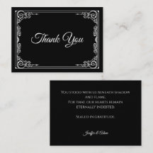 Elegante schwarze und weiße gotische Hochzeit Dank