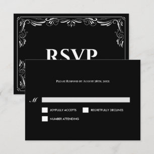 Elegante schwarze und weiße gotische Hochzeits-RSV RSVP Karte