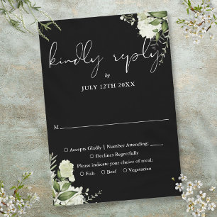 Elegante schwarze und weiße Grünpflanzen Hochzeit RSVP Karte