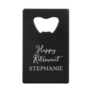 Elegante schwarze und weiße Happy-Ruhestandsfeier Geldbeutel Flaschenöffner