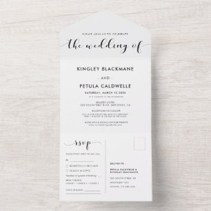 Elegante schwarze und weiße Hochzeit All In One Einladung