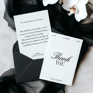 Elegante schwarze und weiße Hochzeit Danke-Karte Einladung