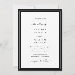 Elegante schwarze und weiße Hochzeit Einladung