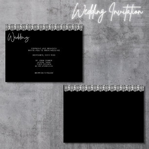 Elegante schwarze und weiße Hochzeit mit Spitze Einladung