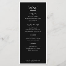 Elegante schwarze und weiße Hochzeits-Menükarte