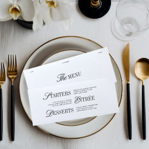 Elegante schwarze und weiße Hochzeits-Menükarte Menükarte