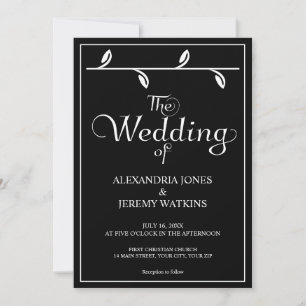 Elegante schwarze und weiße Hochzeitseinladung Einladung
