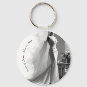 Elegante schwarze und weiße Hochzeitsservietten Schlüsselanhänger