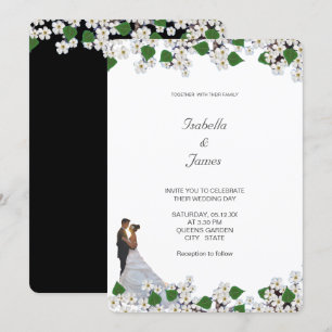 Elegante schwarze und weiße Jasmin-Blumenhochzeit Einladung