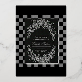 Elegante schwarze und weiße kaskadierende Blumenho Folieneinladung