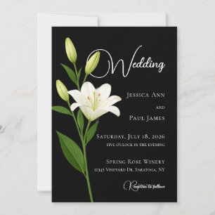 Elegante schwarze und weiße Lilien-Hochzeitseinlad Einladung