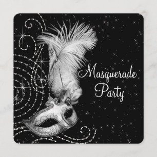 Elegante schwarze und weiße Maskenparty Einladung