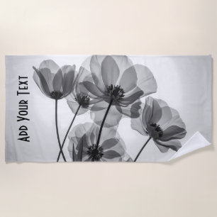 Elegante schwarze und weiße Mohnblume Strandtuch