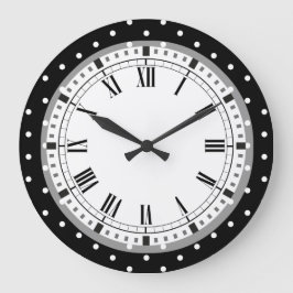 Elegante schwarze und weiße Retro-Polka-Punkte Große Wanduhr