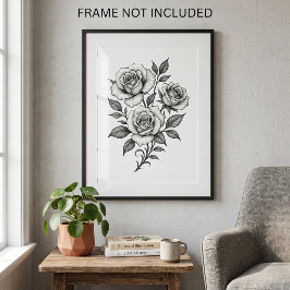 Elegante schwarze und weiße Rosen Botanik Poster