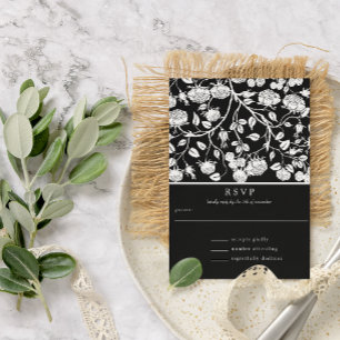 Elegante schwarze und weiße Rosen Hochzeit  Einladung