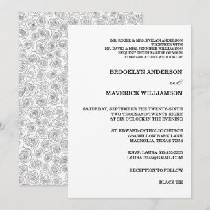 Elegante schwarze und weiße Rosenhochzeits-Einladu Einladung