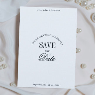 Elegante schwarze und weiße Save-the-Date-Karte im Save The Date