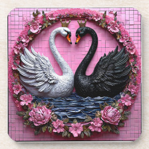 Elegante schwarze und weiße Schwäne mit Krone Getränkeuntersetzer