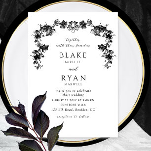 Elegante Schwarze verzaubernde Landschaft Hochzeit Einladung